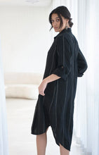 Load image into Gallery viewer, Carter Linen Shirt Dress // Black w White fine stripe
