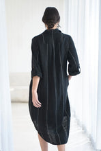 Load image into Gallery viewer, Carter Linen Shirt Dress // Black w White fine stripe
