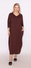 Load image into Gallery viewer, Navy/Brown Stripe Dress // Cotton Village
