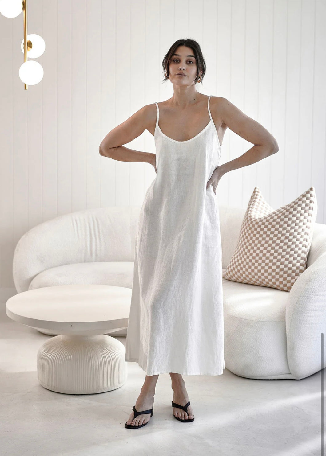 Midi Linen Slip Dress // White