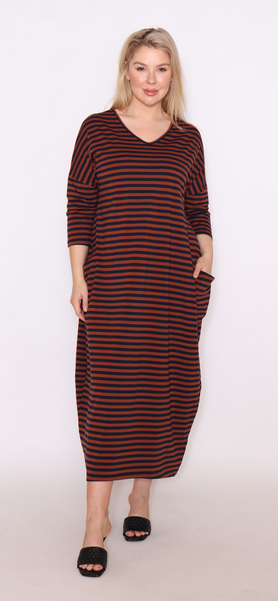 Navy/Brown Stripe Dress // Cotton Village